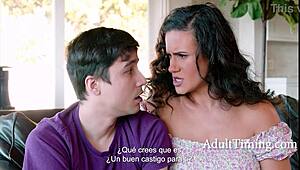 Horny Spanish MILF mother-in-law seduces stepson over phone sex, keeping their dirty secret hidden.