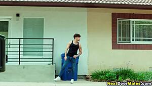 Muscular gay neighbors dive into raw bareback anal