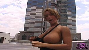 wow, mindy's huge tits flashing in risky public nudity!