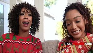 During Christmas, the mother-in-law engages in taboo fucking with her ebony stepson