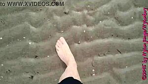 Chubby girl flaunts her feet in sexy pantyhose on the beach