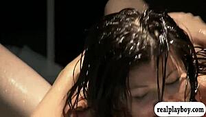 two curvy ladies with big boobs oil wrestling men