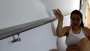 stepsister masturbates on stairs, i propose to keep secret part 1