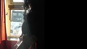 sissy bisexual mark wright jerks off by window outside