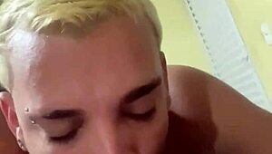 Hey, check out this young twink sucking two monster cocks at home for some drinks.