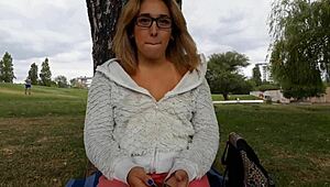 Blonde Shows Off Small Tits and Shaved Pussy for Cash in Public