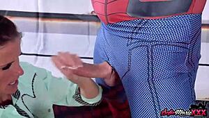 Naughty milf sofie marie surprises spiderman with an amazing blowjob