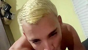 Hey, check out this young twink sucking two monster cocks at home for some drinks.