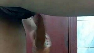 Latina brunette masturbates with dildo in bathroom homemade