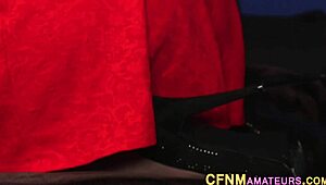 Glam amateur STROKES in stockings during CFNM session