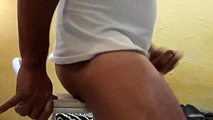 Guy asks, 'want to see my gay cumshot with dildo?'