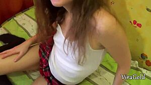 Young Student Vira Gold Revels in Helena Him's Deep Creampie Action.