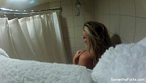 Hey Samantha Saint, what's going on backstage with that sexy striptease and shower fun?
