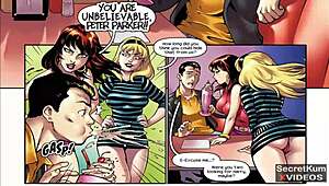 Marvel superheroes engage in a steamy threesome