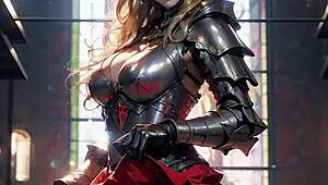 ai generated anime knight in cosplay at church