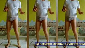 Alejandro Mistral dances seductively in wet white underwear.