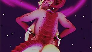 Animated succubus in synthwave music video