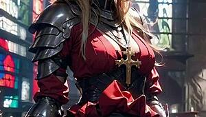 ai generated anime knight in cosplay at church