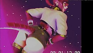 synthwave strut with 3d futanari monster in cartoon