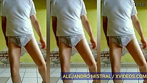 Alejandro Mistral dances seductively in wet white underwear.