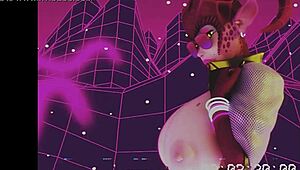 synthwave strut with 3d futanari monster in cartoon