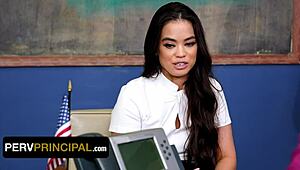 Angelina Moon gets spanked by the principal for poor parenting in the office