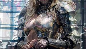 ai generated anime knight in cosplay at church