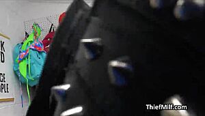 Curvy leather MILF fucked by mall cop