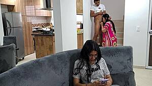 my stepmother sucks my dick on the stairs while my stepsister distracts