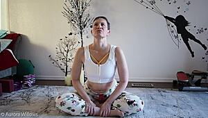 European brunette with natural tits in fetish yoga video