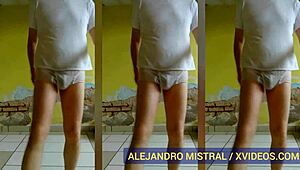 Alejandro Mistral dances seductively in wet white underwear.