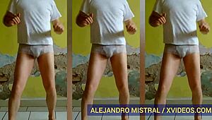 Alejandro Mistral dances seductively in wet white underwear.
