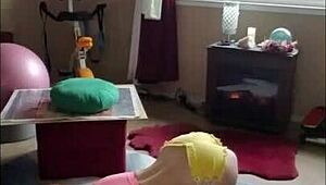 aurora willows stretching sexy in tight yoga shorts