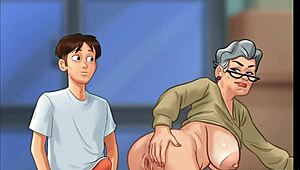 summertime saga got wild, old lady tricked a young guy into banging her in hospital storage! 😜