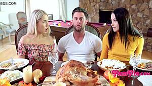 Stepsisters crave attention during Thanksgiving dinner. They sneak away for some fun.