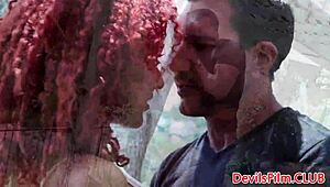 Classy redhead gets ebony assfucked outdoors