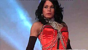 Red lingerie-clad brunette seduces in outdoor striptease