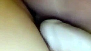 Slutty girl with big tits intensely masturbates huge dildo in wet bath, squirting wildly