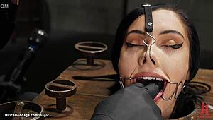 Bound Brunette Babe Endures Intense Pussy Whipping Session