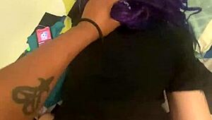 Tatted dreadhead babe fucked to orgasm in knee highs with dirty talk