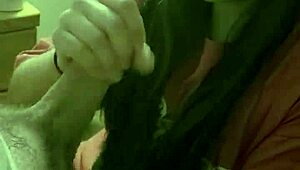 Asian handjob leads to sucking and cum facial