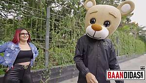 Horny redhead takes milky bear to fuck in studio