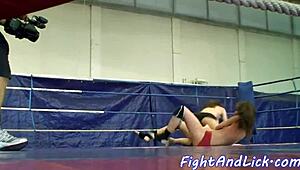 Hey, wrestling dyke got strapon slammed from behind! 😈