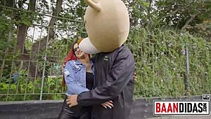 Horny redhead takes milky bear to fuck in studio