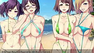 Sensual anime trio encounters on sunny shores
