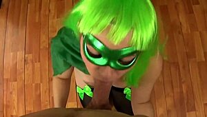 Watch the supervillain seduce her nemesis's boyfriend with a tempting blowjob.