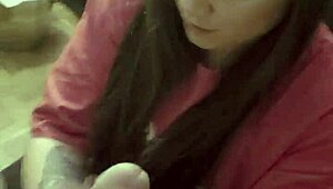 Asian handjob leads to sucking and cum facial