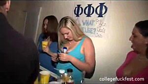 A college party turns into a wild group sex session with young amateur sluts