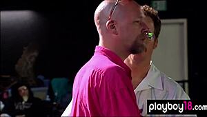 busty blondes andrea lowell and teagan presley rip clothes and strip naked for guys