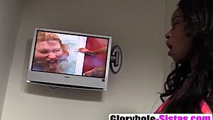 ebony babe jezabel teases big dick in glory hole.